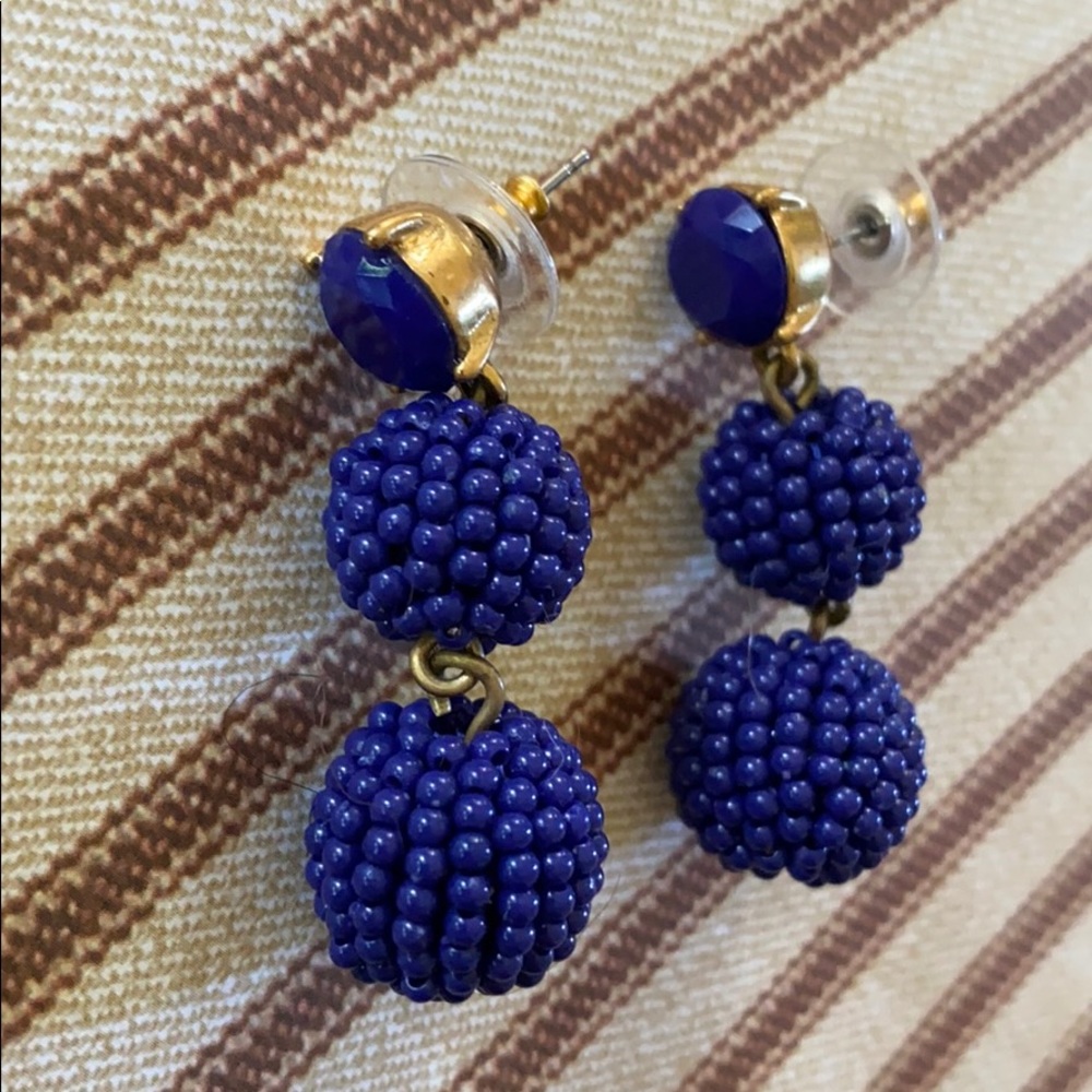J Crew; Royal Blue; Beaded Dangle Earrings